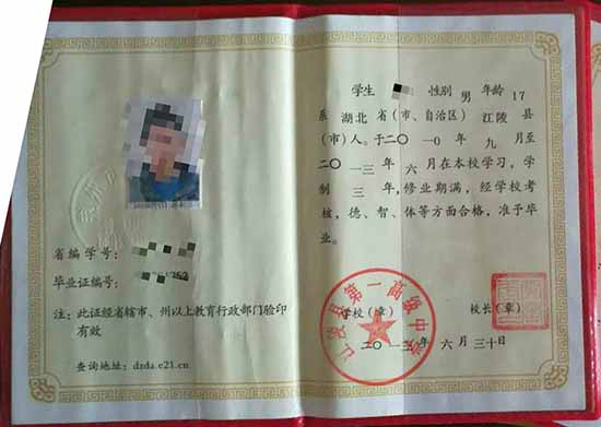 湖北省孝感市高中畢業證樣本（2004年、2013年、2017年）