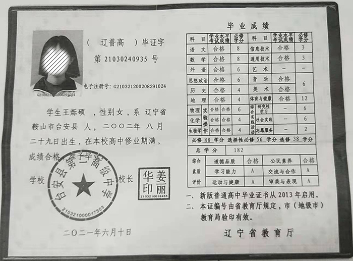 遼寧省高中畢業證學分表