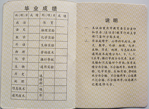 南川2005年高中畢業證成績單