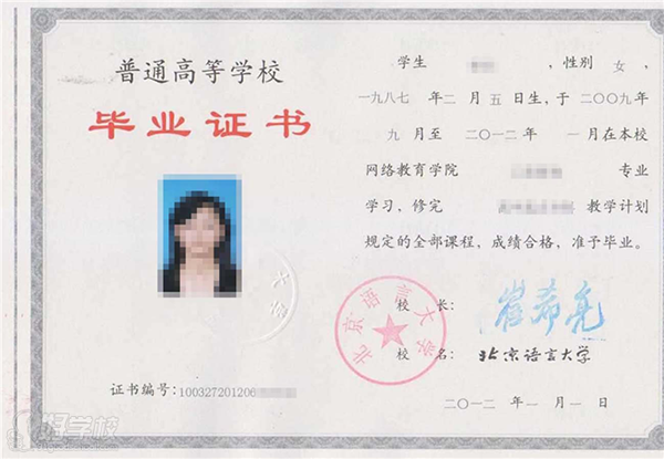 1995年大專畢業證樣本