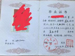 臨川2002年高中畢業(yè)證樣本