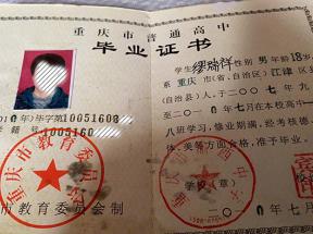 綦江2002年高中畢業(yè)證模版